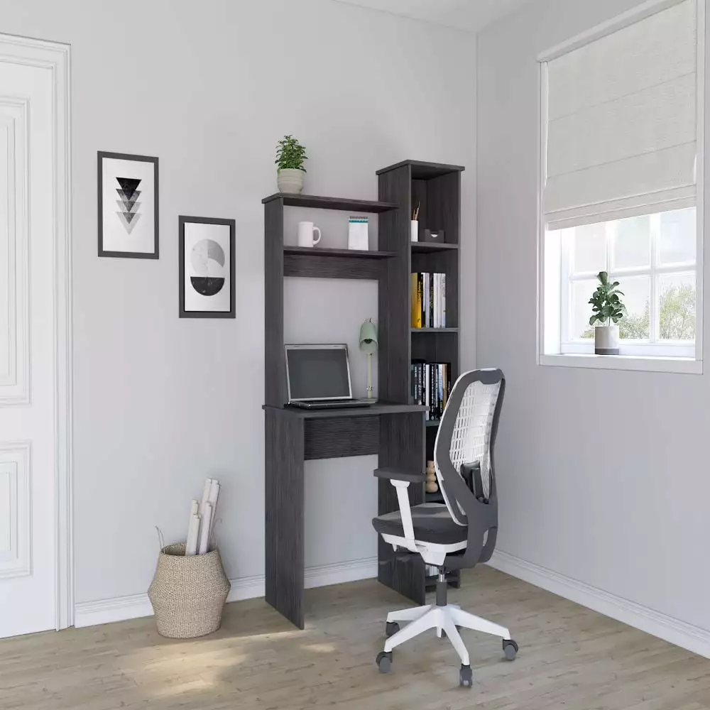 Treevol Furniture Desk Logan Five Cubbies Smokey Oak Finish Office