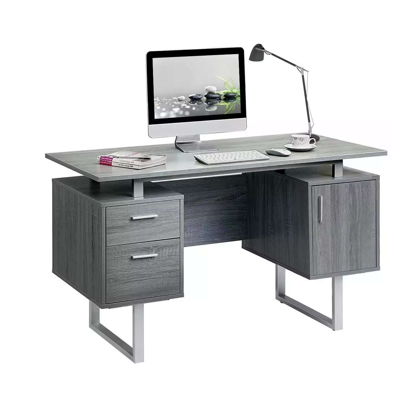 UBesGoo Modern Office Desk Storage Computer Desk Workstation Home Office Grey