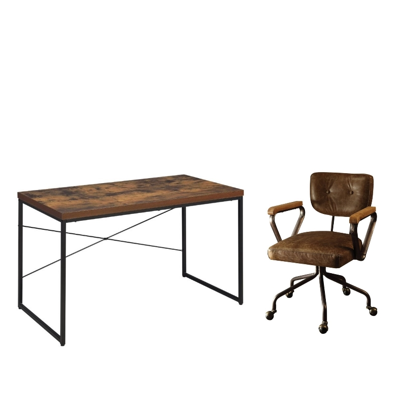 2 Piece Office Set Writing Desk and Chair Rustic Brown Acme Furniture