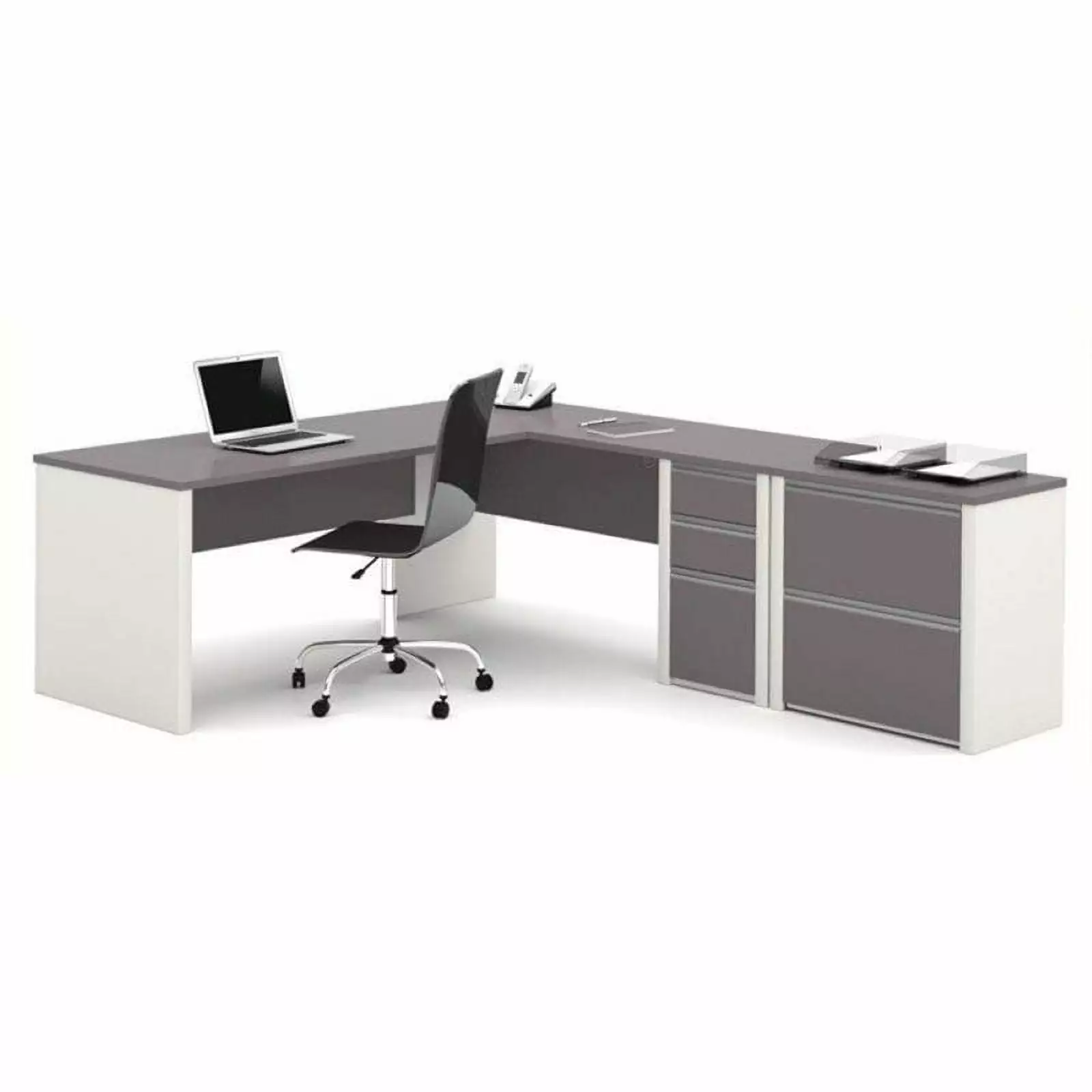 Bowery Hill L-Shaped Office Set Lateral File Sandstone - Complete Home Office Solution