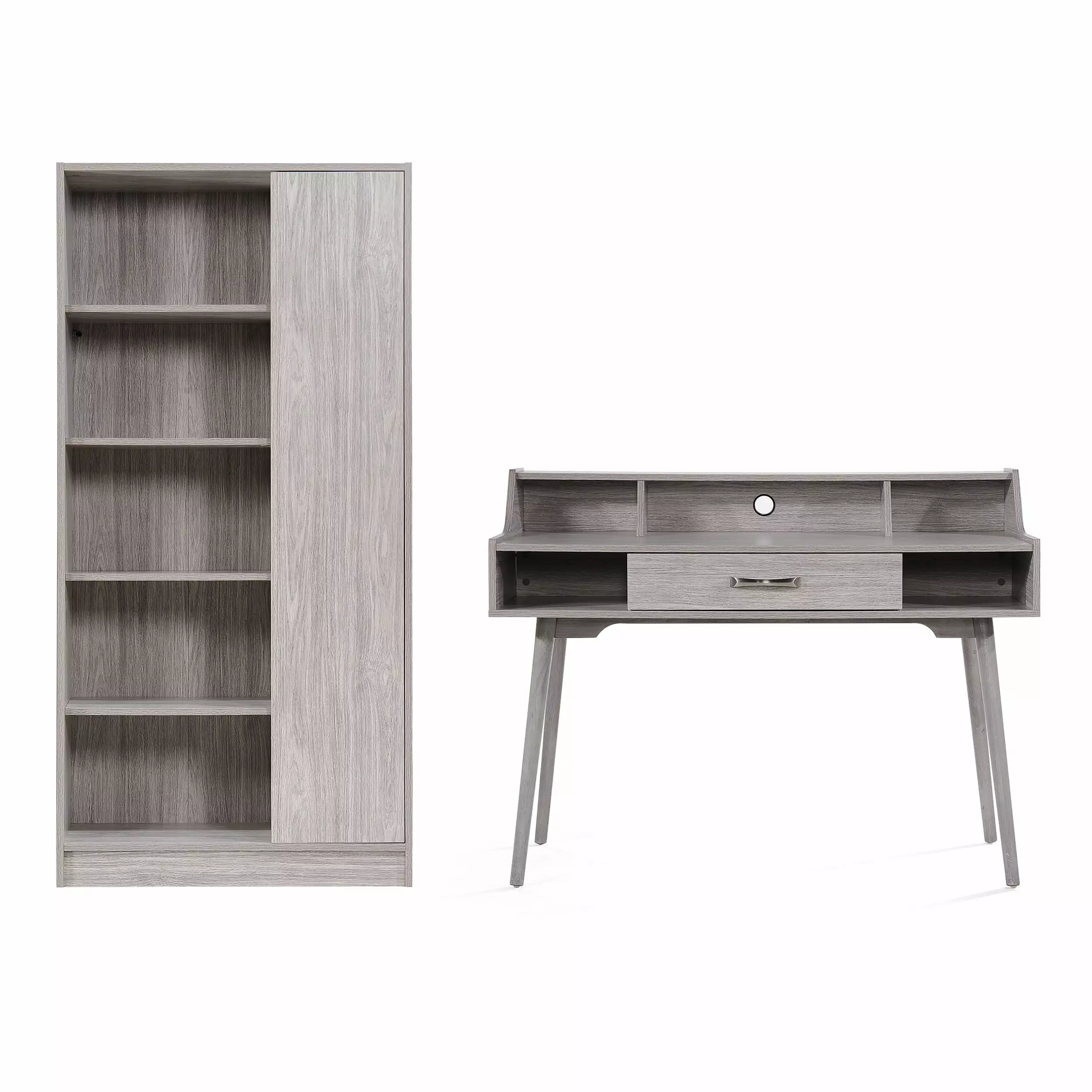 GDF Studio Beatrice Mid Century Modern 2 Piece Faux Wood Home Office Set Grey Oak Finish - Complete Office Furniture GDFST...