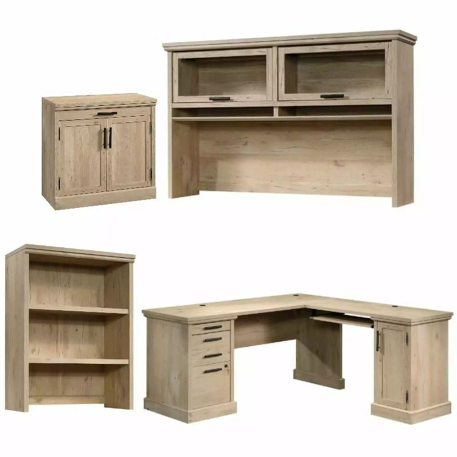 Home Square 4-Piece Set Desk Large Hutch Library Hutch & Base Storage Stand - Complete Office
