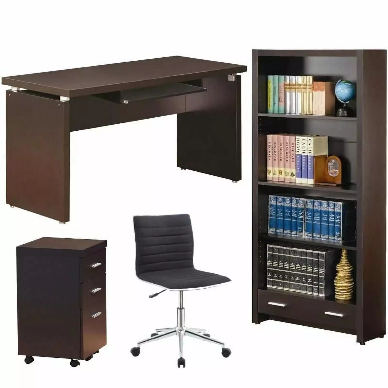 Home Square 4 Piece Office Set Desk, Chair, Bookcase & File Cabinet