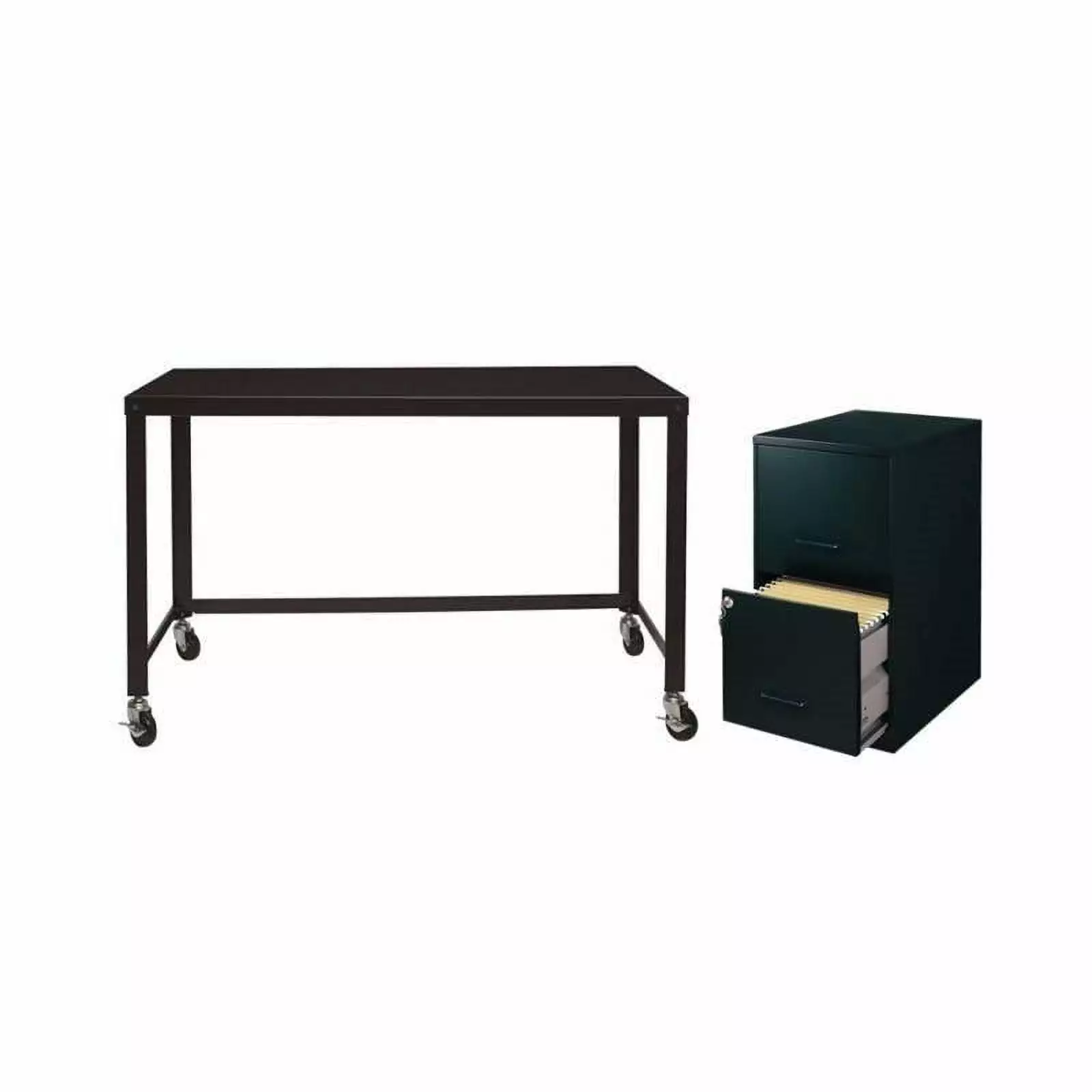 Home Square 2 Piece Office Set Filing Cabinet and Desk Black
