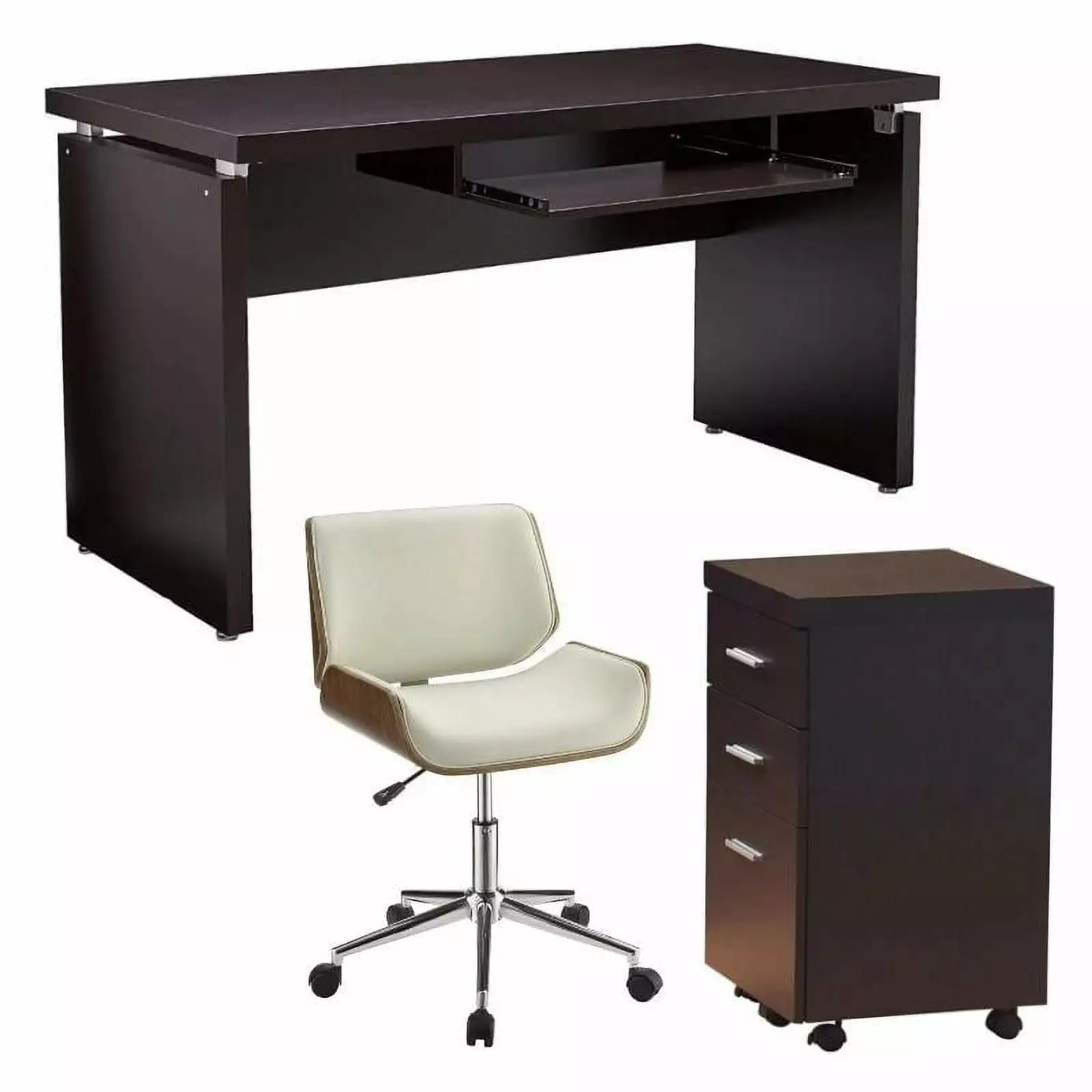 Home Square 3 Piece Set Office Chair Writing Desk and Mobile File Cabinet