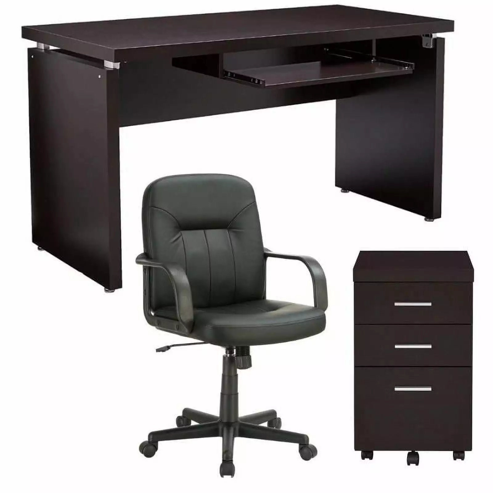 Home Square 3 Piece Set Writing Desk Office Chair and Mobile File Cabinet - Complete Home Office Solution
