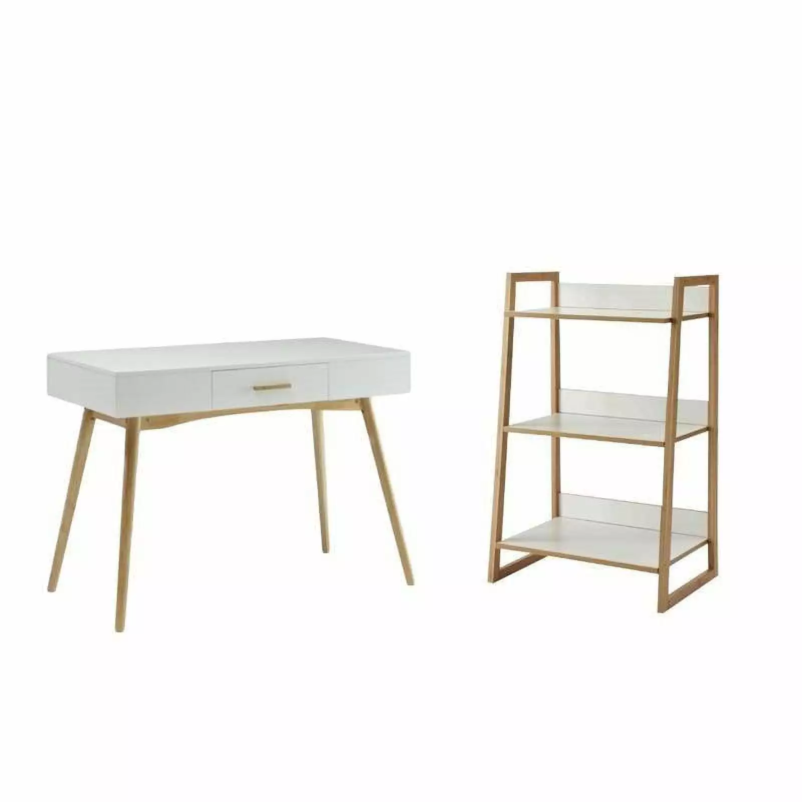 2 Piece Office Set Desk and Bookcase Natural and White Home Square