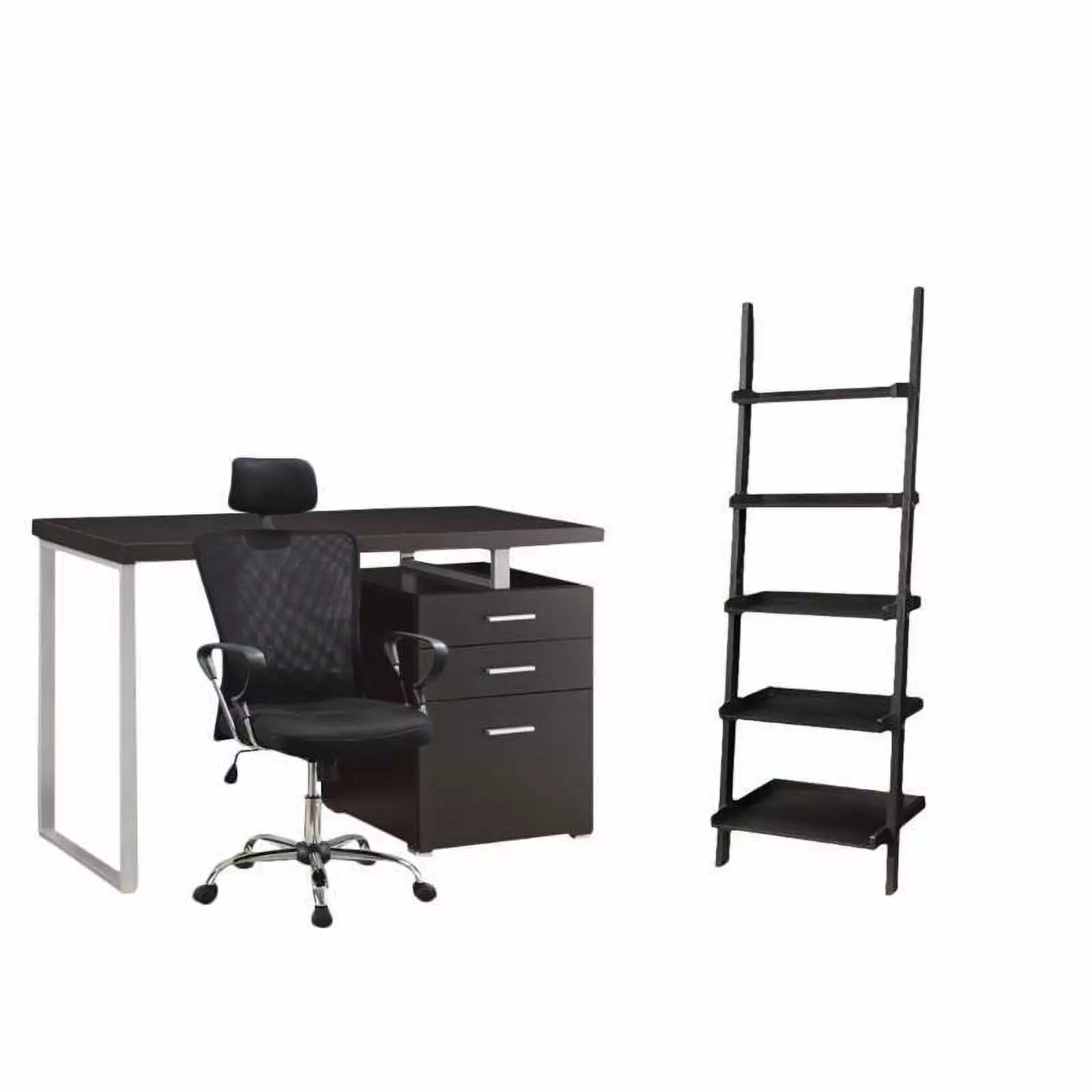 3 Piece Office Set Desk and Office Chair Bookcase Cappuccino Finish Home Square