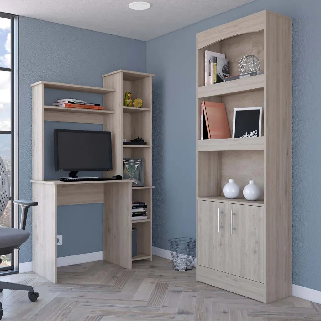 2 Piece Office Set Bookcase Desk Light Gray Particle Board rta mubles colombia