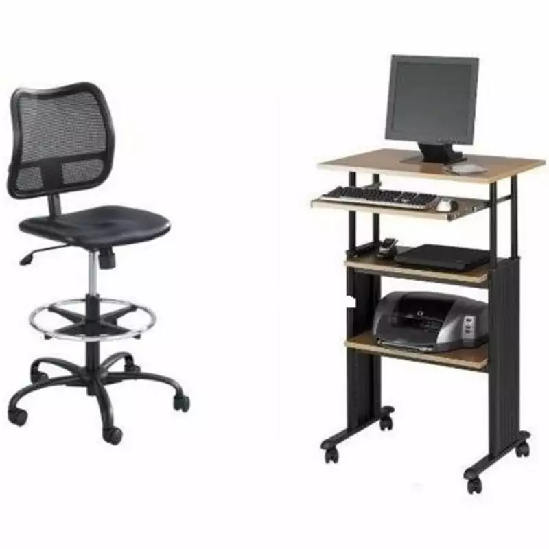 2 Piece Set Black Extendable Height Computer Desk and Drafting Chair Adjustable Safco