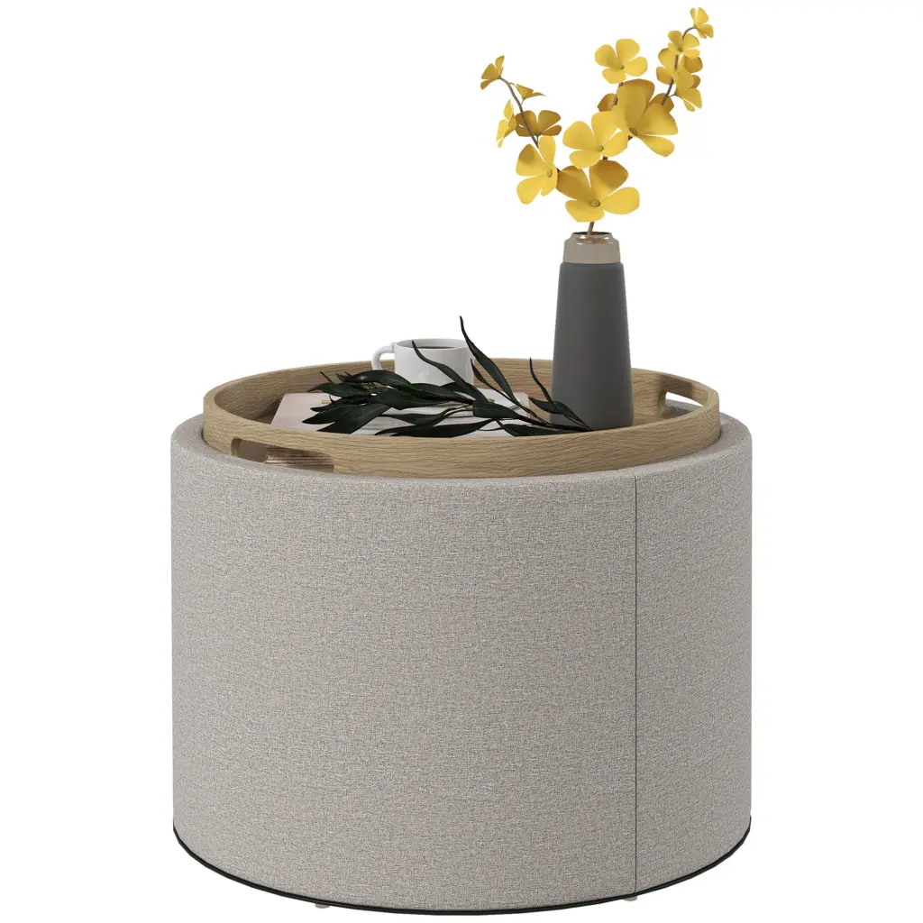 HomCom Round Storage Ottoman Coffee Table Flip Top Tray, Gray Lift Top aosom business