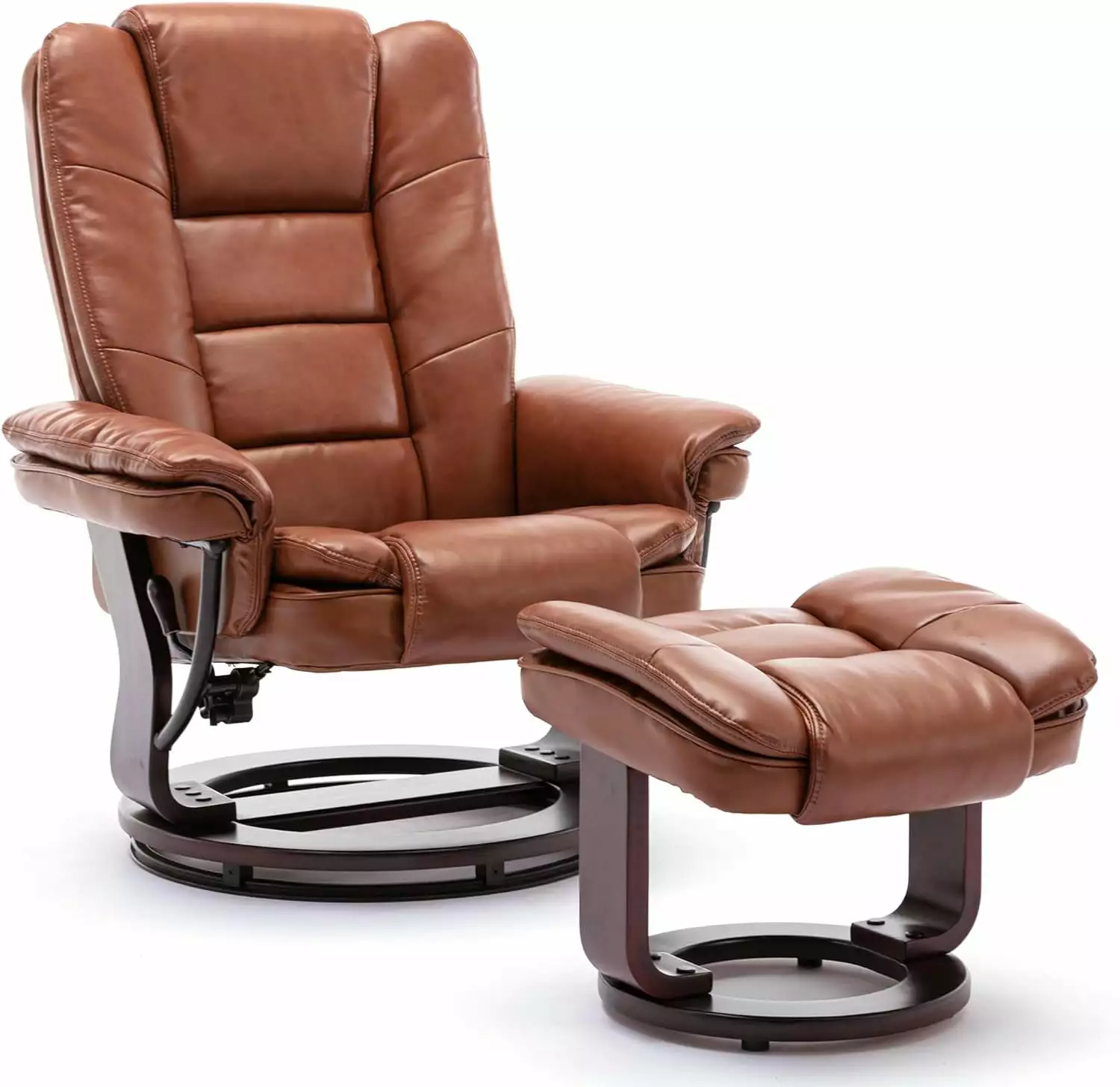 KUANGHENG Swivel Ottoman Bonded Leather Recliner Chair Foot Rest Tan