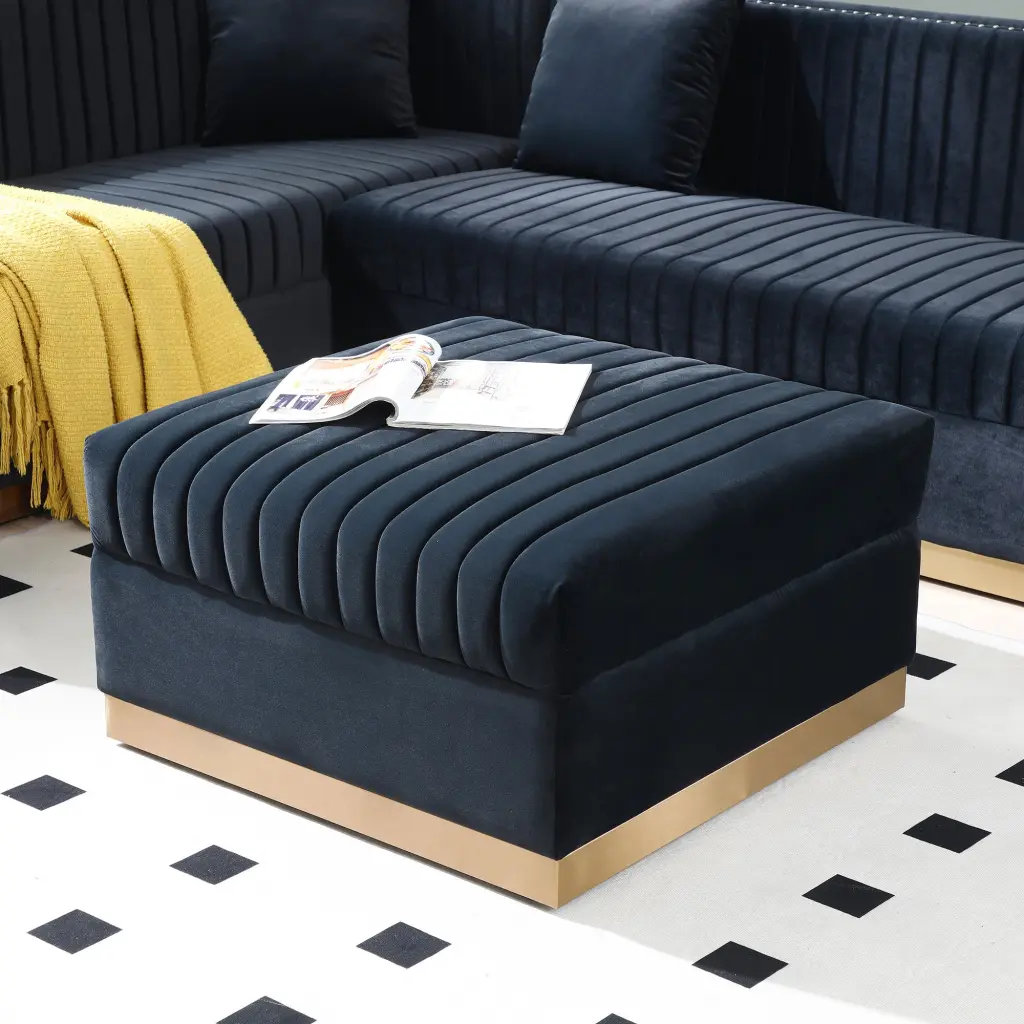 Contemporary Vertical Channel Tufted Velvet Large Ottoman Modern Upholstered aijiafurniture