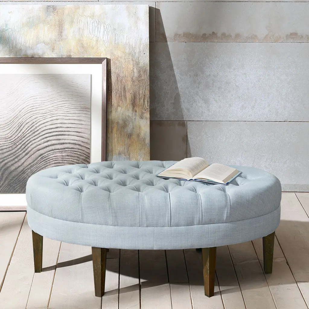 Surfboard Tufted Ottoman Dusty Blue Polyester Storage Footrest jla
