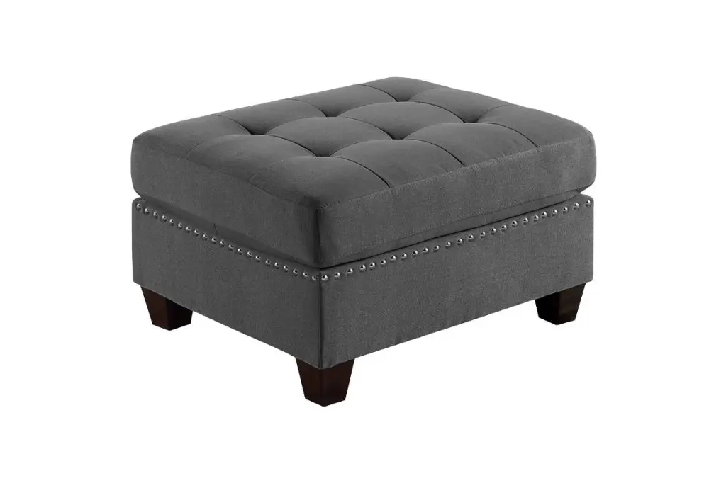 Living Room Tufted Ottoman Grey Linen Fabric 1PC Footstool kanepe