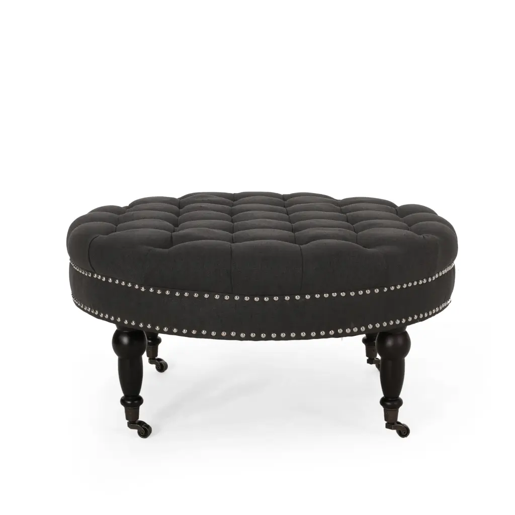 Dark Gray Fabric Ottoman Casters Living Room Footrest nh-an