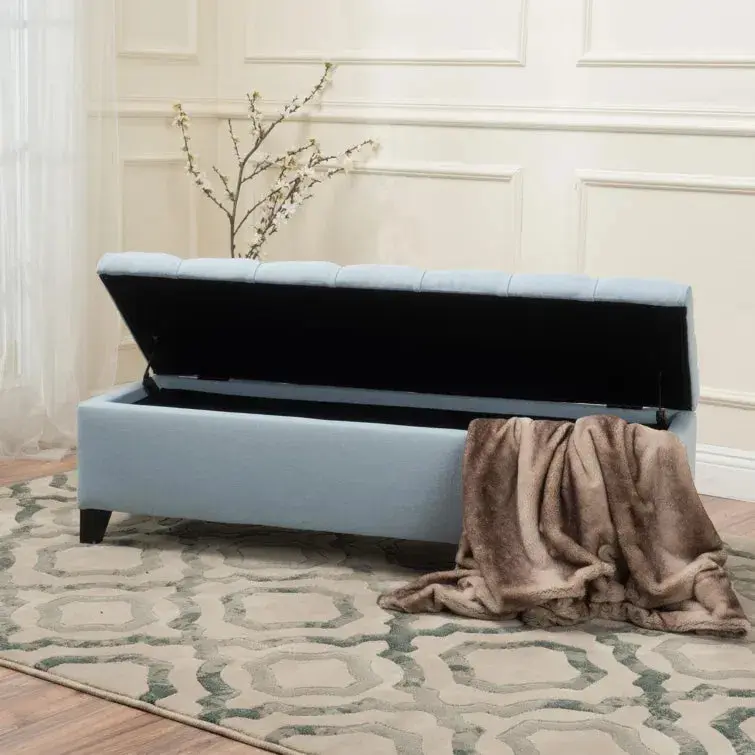 Glouster Storage Ottoman V2 Blue Fabric Footrest Bench nh-an