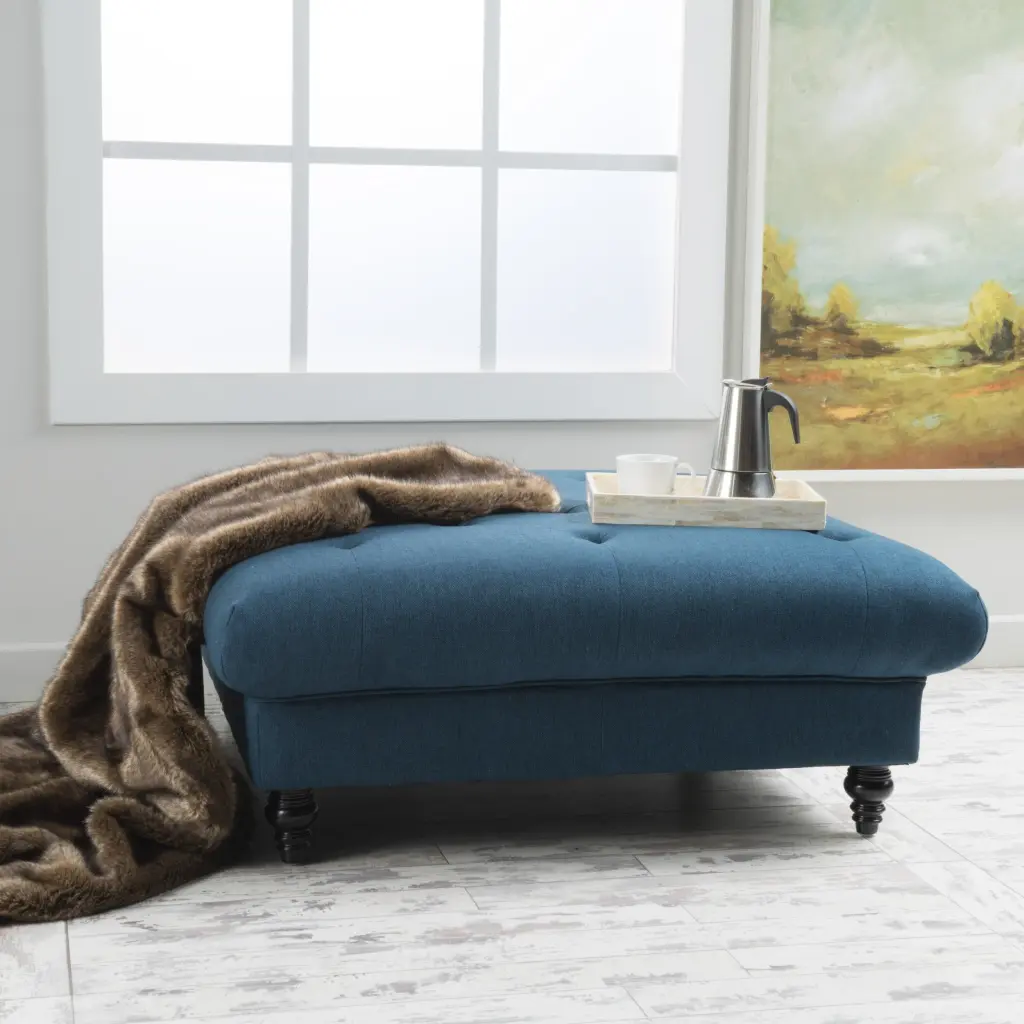 Madrid KD Tufted Ottoman Navy Blue Fabric Living Room nh-an