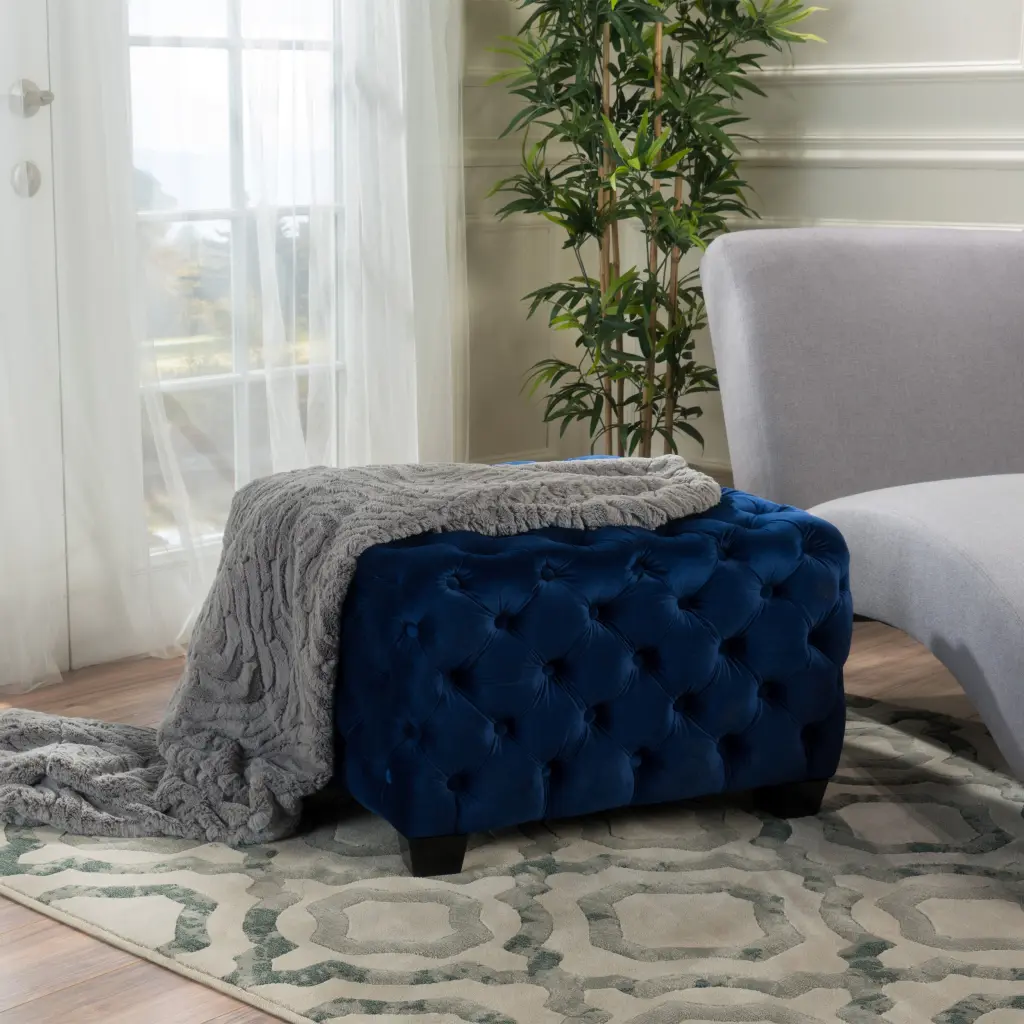 Ottoman Navy Blue Velvet Footstool Storage Living Room Accent Piece nh-an