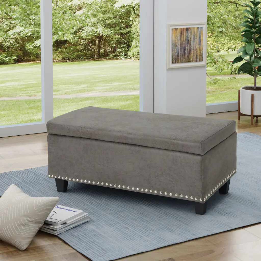 Slate Microfiber Ottoman Footrest Storage Bench Living Room nh-cloudhouse