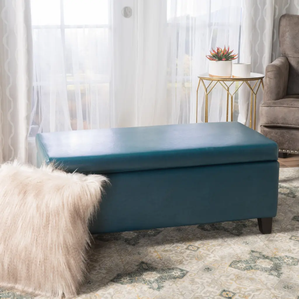 Teal PU Storage Ottoman - Modern Footrest Hidden Storage Living Room nh-perfect home