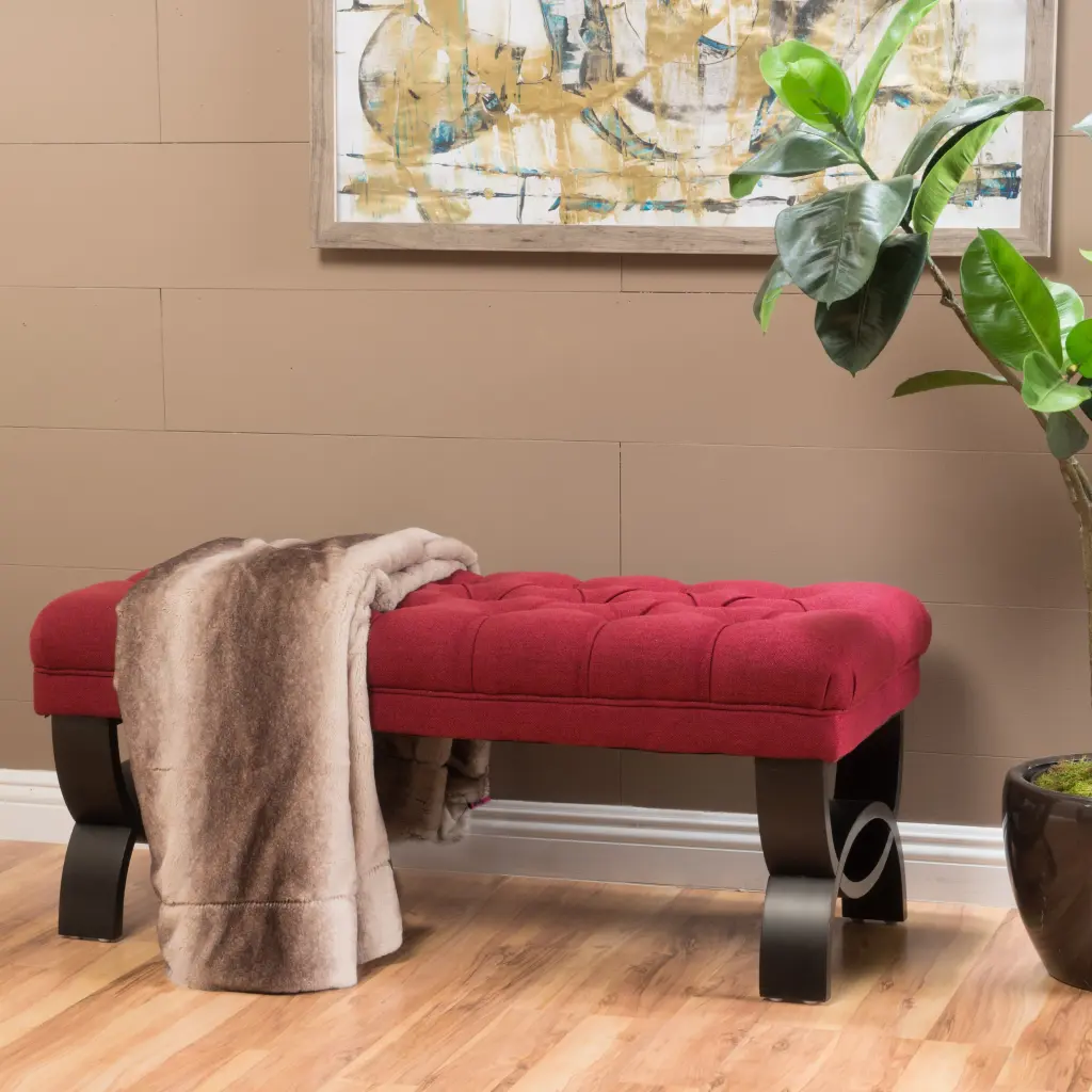Hilton Ottoman Red Fabric Square Footstool Living Room Accent Furniture nh-purenest