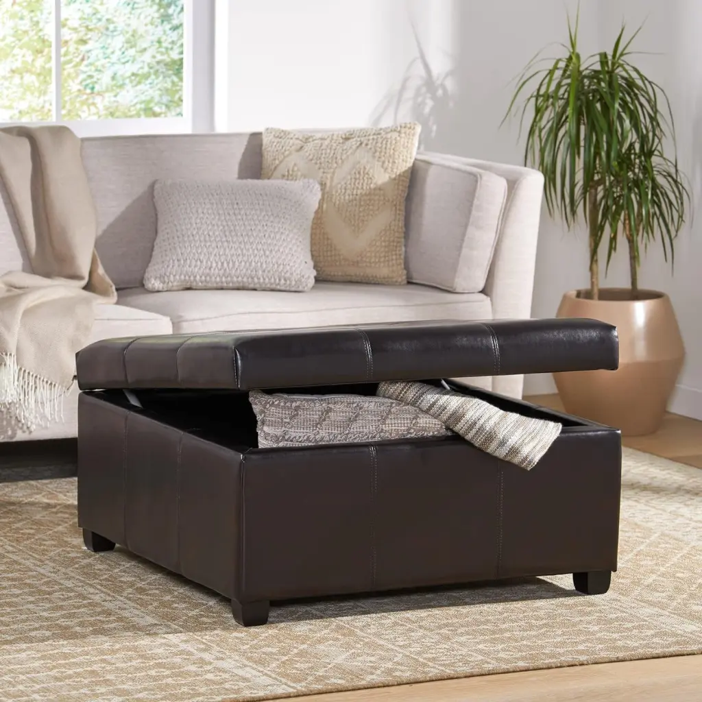 Carlsbad Storage Ottoman Espresso Leather Footrest Hidden Compartment nh-sunfay