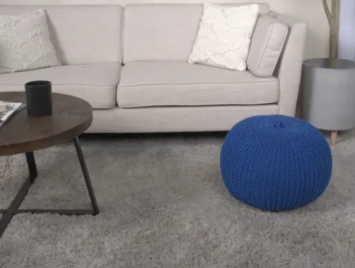 Bordeaux Knitted Cotton Round Pouf Navy Blue Footstool bazar