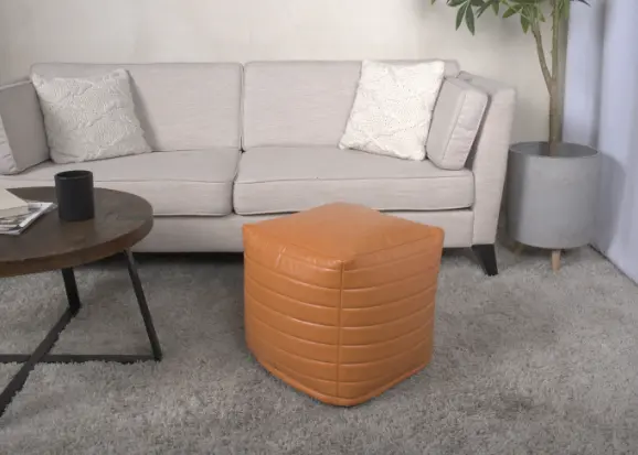 Candy Contemporary Faux Leather Square Pouf Caramel Faux Leather Footstool bazar