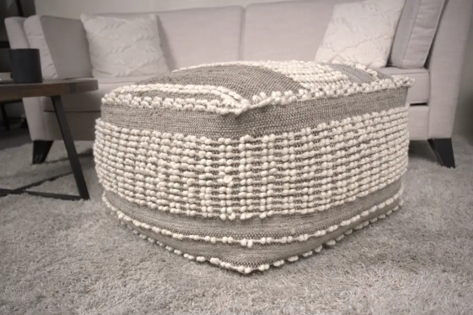 Rustic Wool and Cotton Large Pouf Brown Beige Living Room bazar