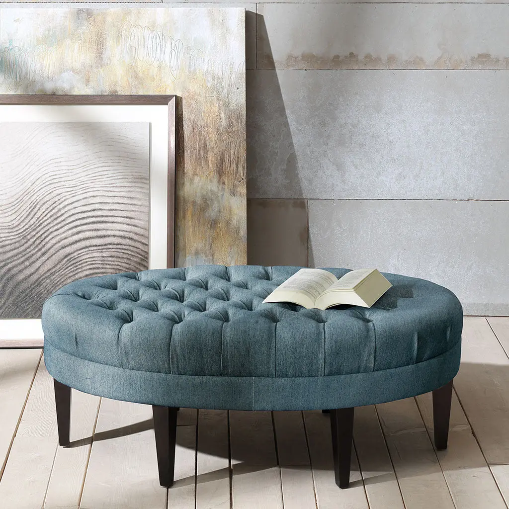 Blue Polyester Tufted Ottoman Surfboard Design Footrest Pouf jla