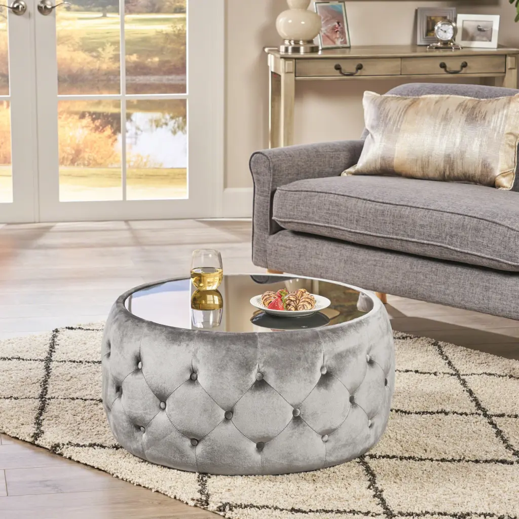 Ottoman Smoke Velvet Footstool Pouf Living Room nh-an