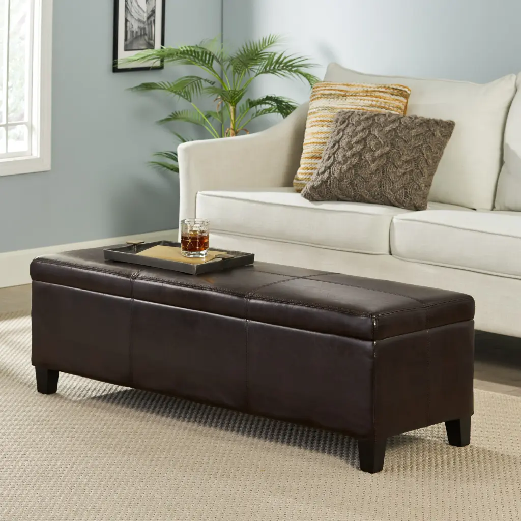 Storage Ottoman Brown PU Leather Footrest Bench Hidden Compartment nh-an