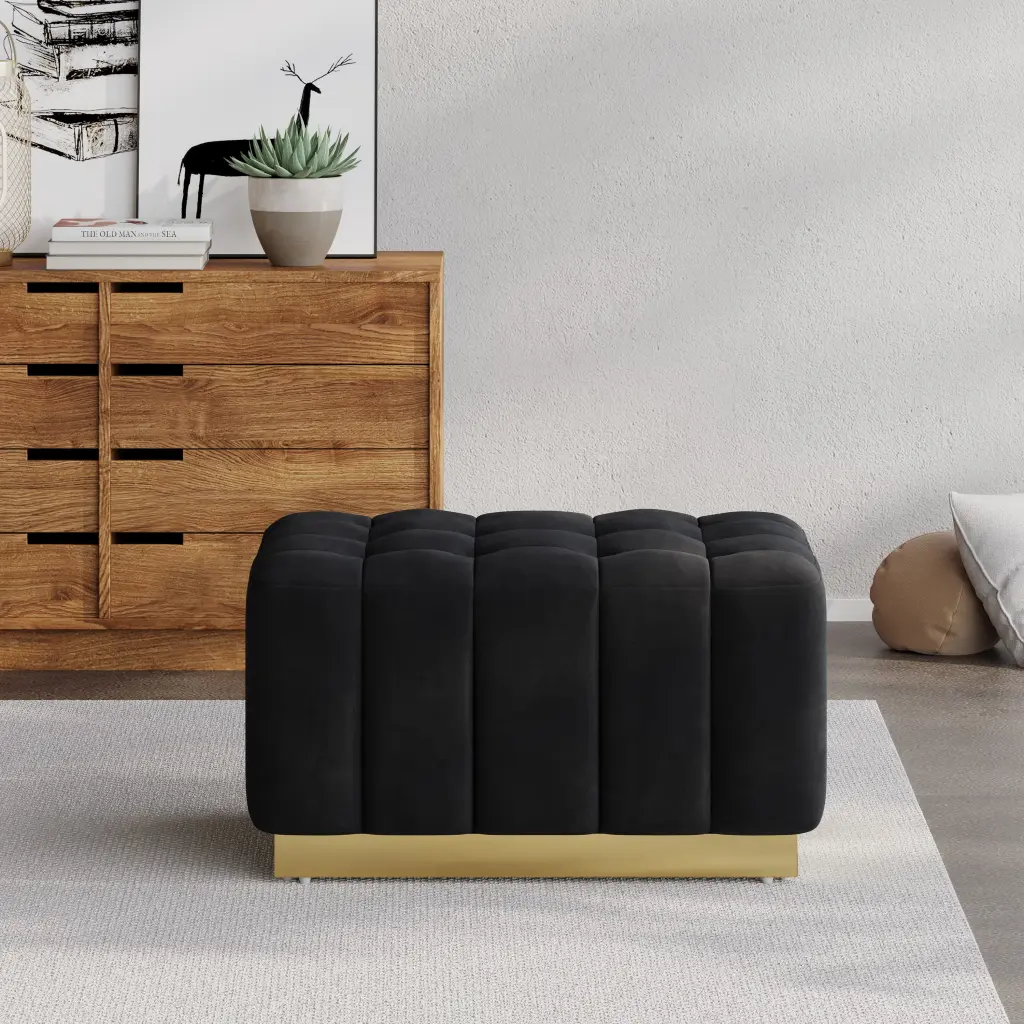 Ottoman Black Velvet Footstool Pouf Living Room Decor nh-cloudhouse