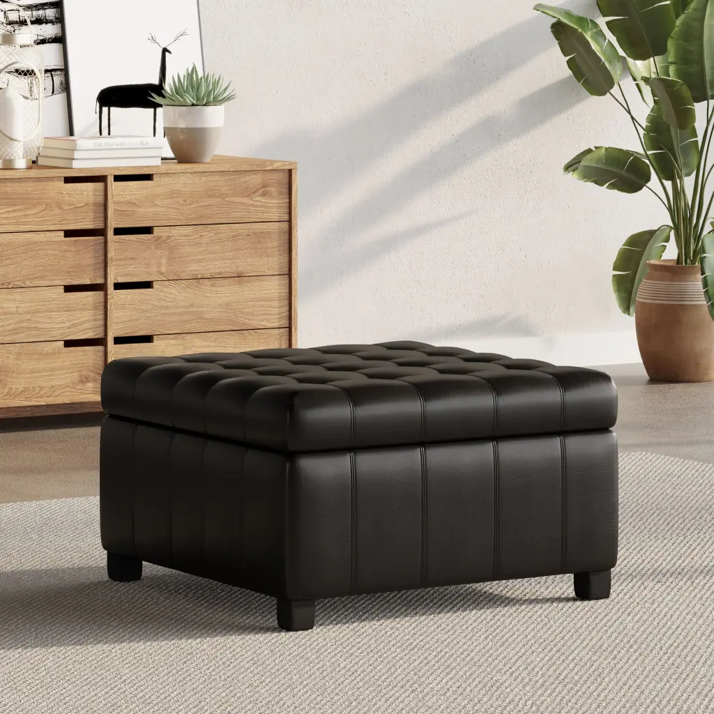 Isabella Ottoman Black PU Leather Footstool Pouf Stool Living Room nh-perfect home
