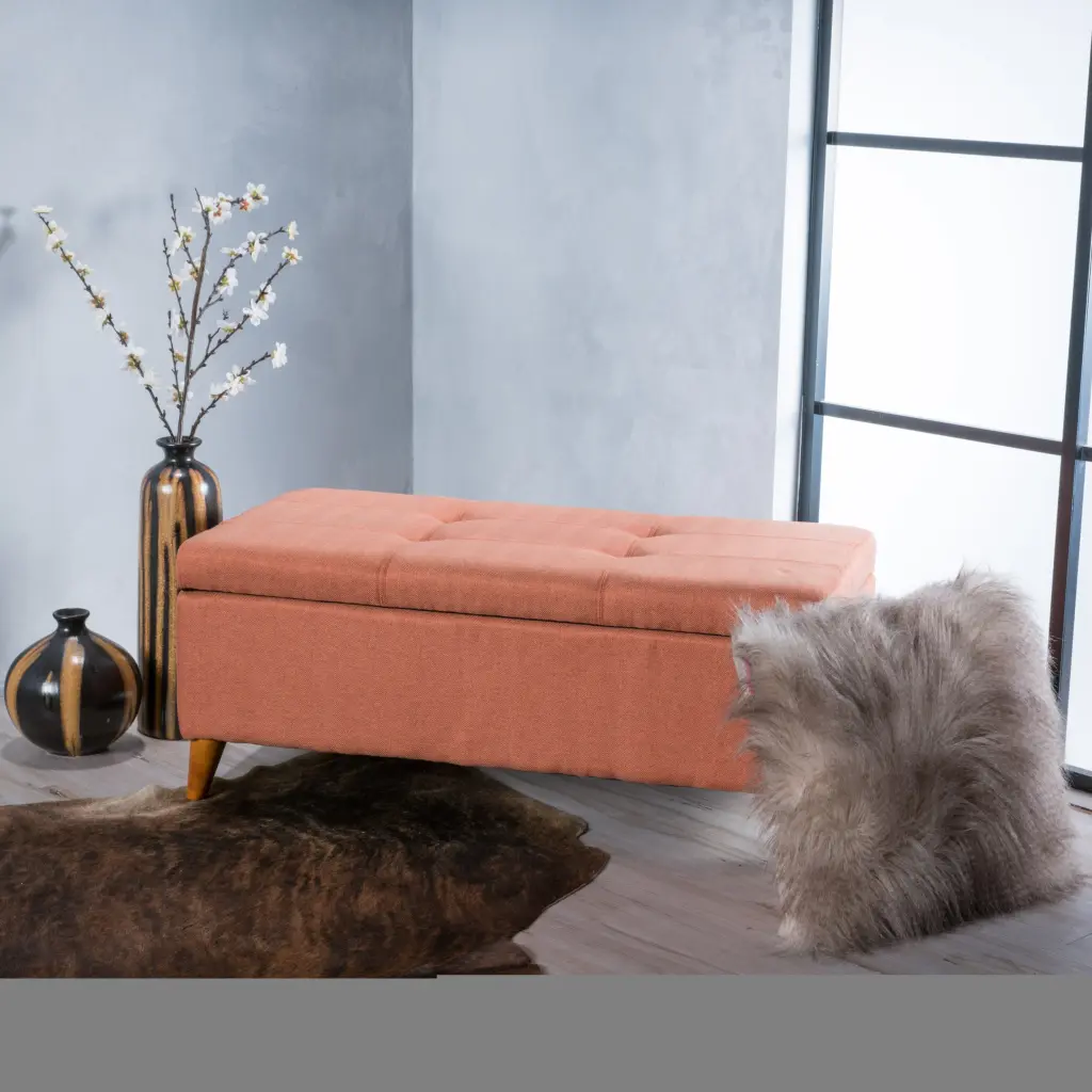 Orange Fabric Storage Ottoman Living Room or Bedroom nh-sunfay