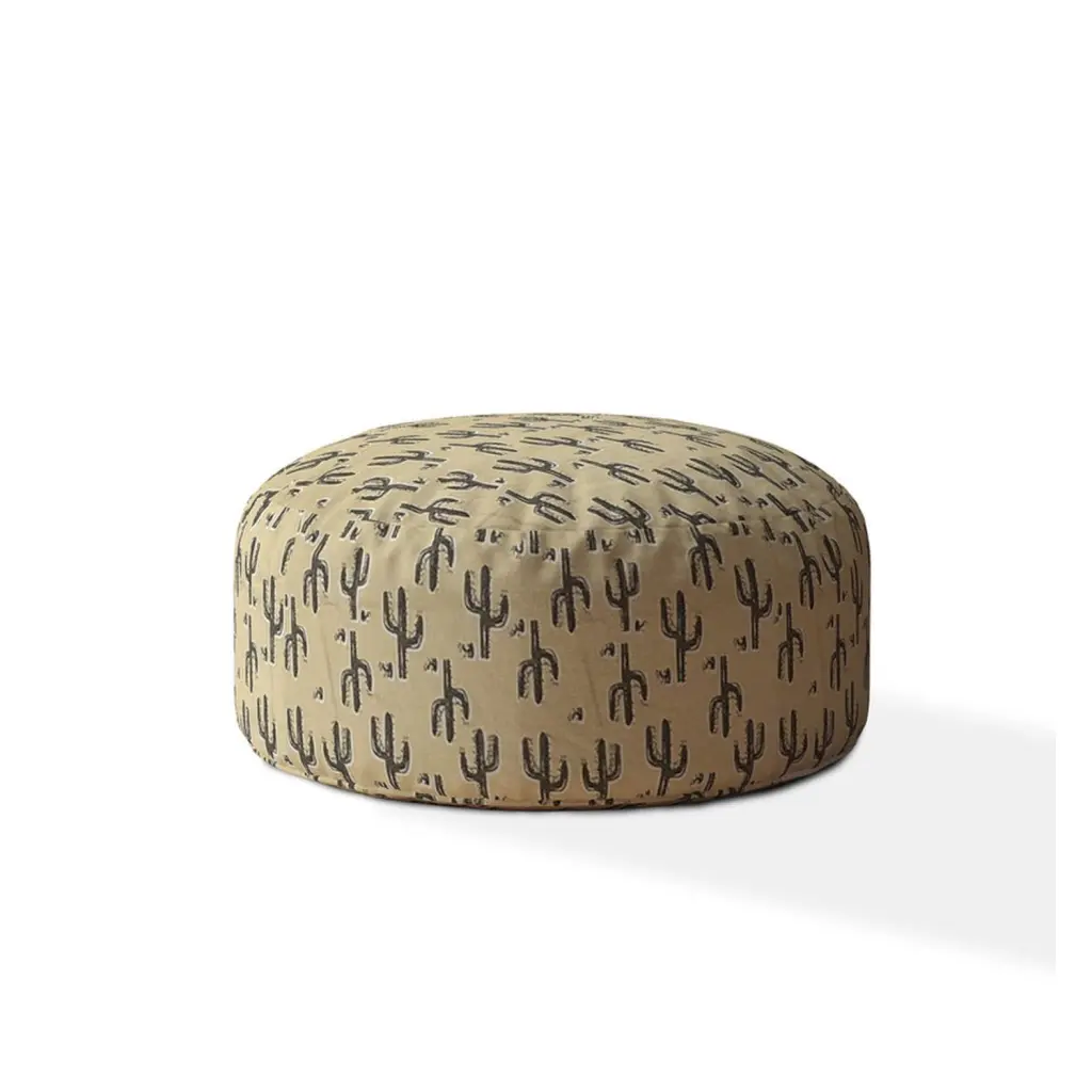 Indoor Saguaro Blue Taupe Camel Tan Round Zipper Pouf Stuffed Extra usa made pillow and pouf