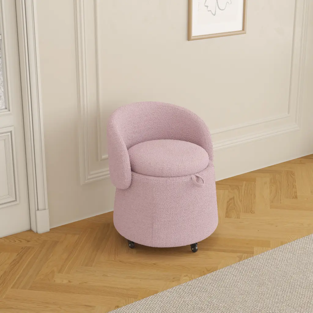 Multi Practical Stool 23 Inches Movable Storage Pink Teddy Fleece Stool ylf fff