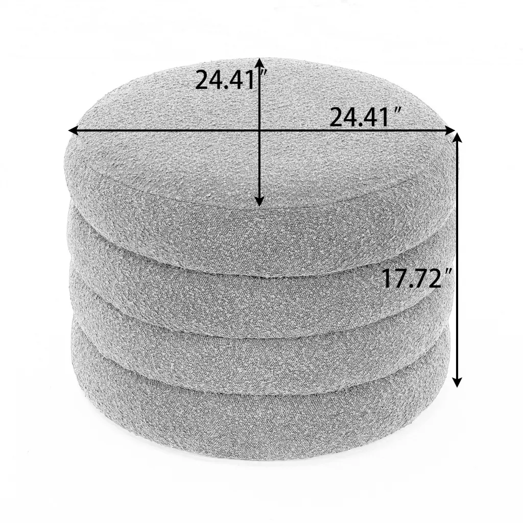 007 Boucle Fabric Storage Round Ottoman Footstool Wooden Shelving dg collection