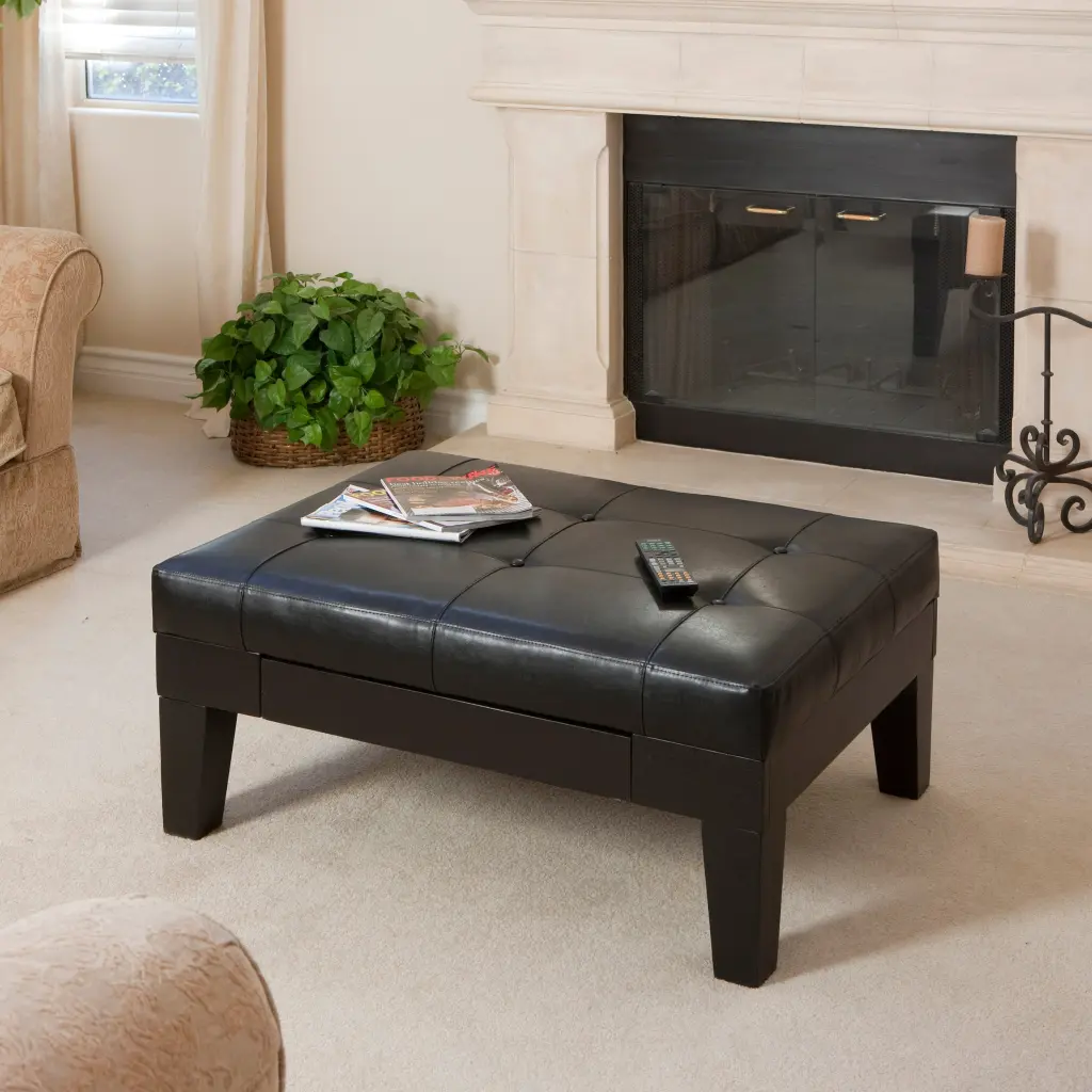 Chatham Ottoman Drawer Black PU Storage Footrest nh-an