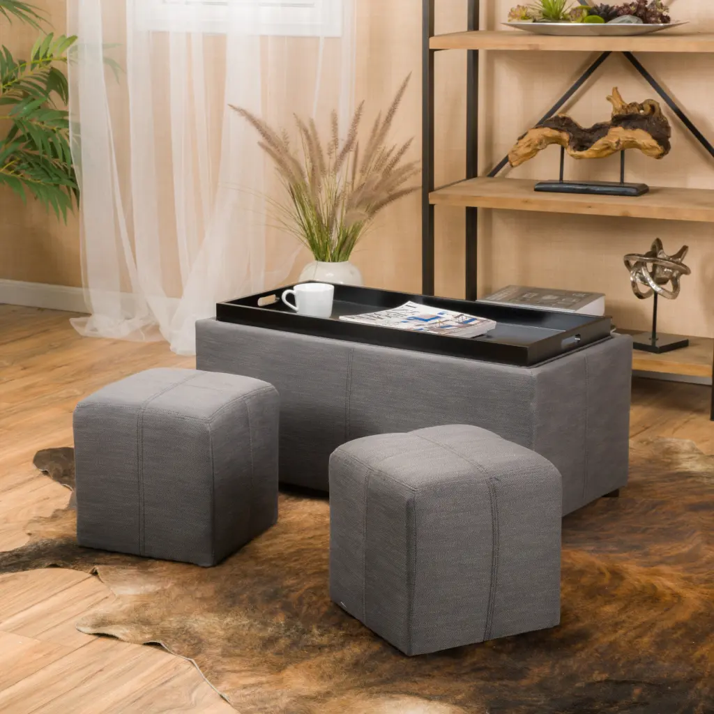 Gray Fabric Drake Ottoman Living Room nh-an