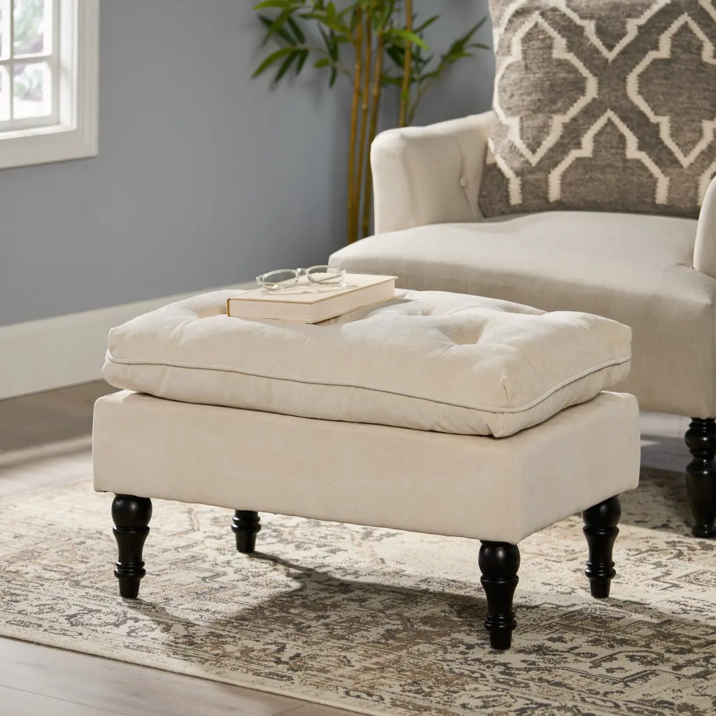 Lofton 28 Inch Pillow Top Ottoman Cream Fabric nh-an