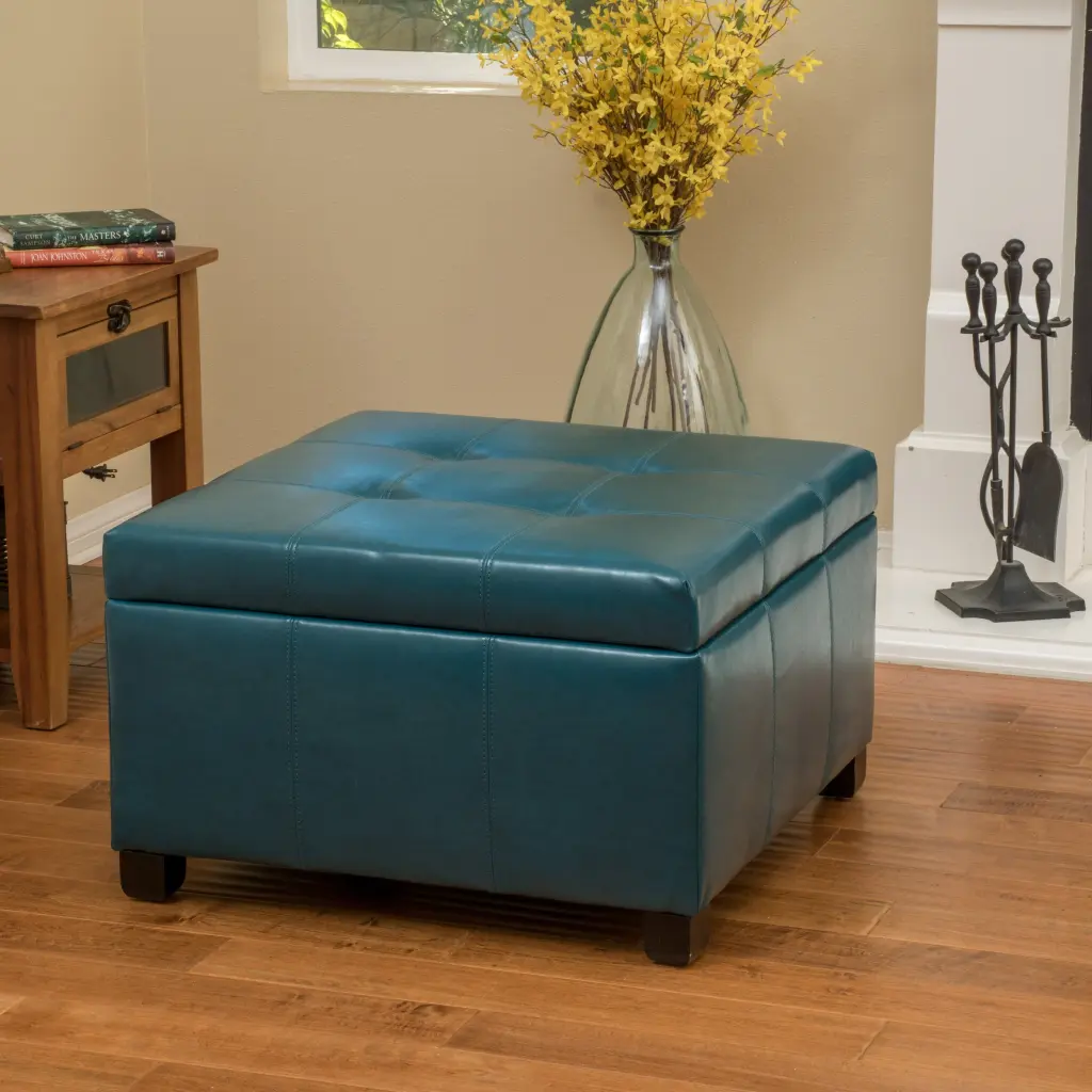 Richmond KD Storage Ottoman Teal PU Living Room Furniture nh-perfect home