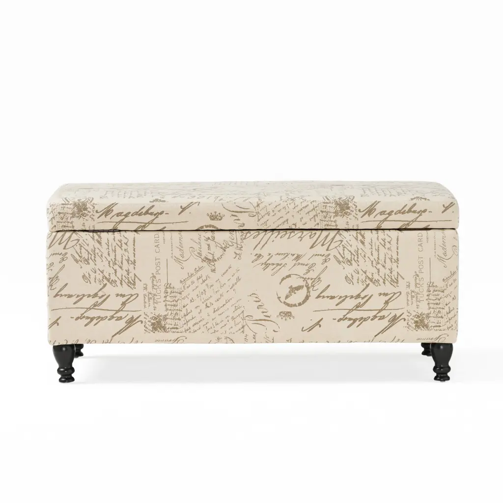 Parisian Reclaimed Fabric Storage Ottoman Beige Living Room nh-sunfay
