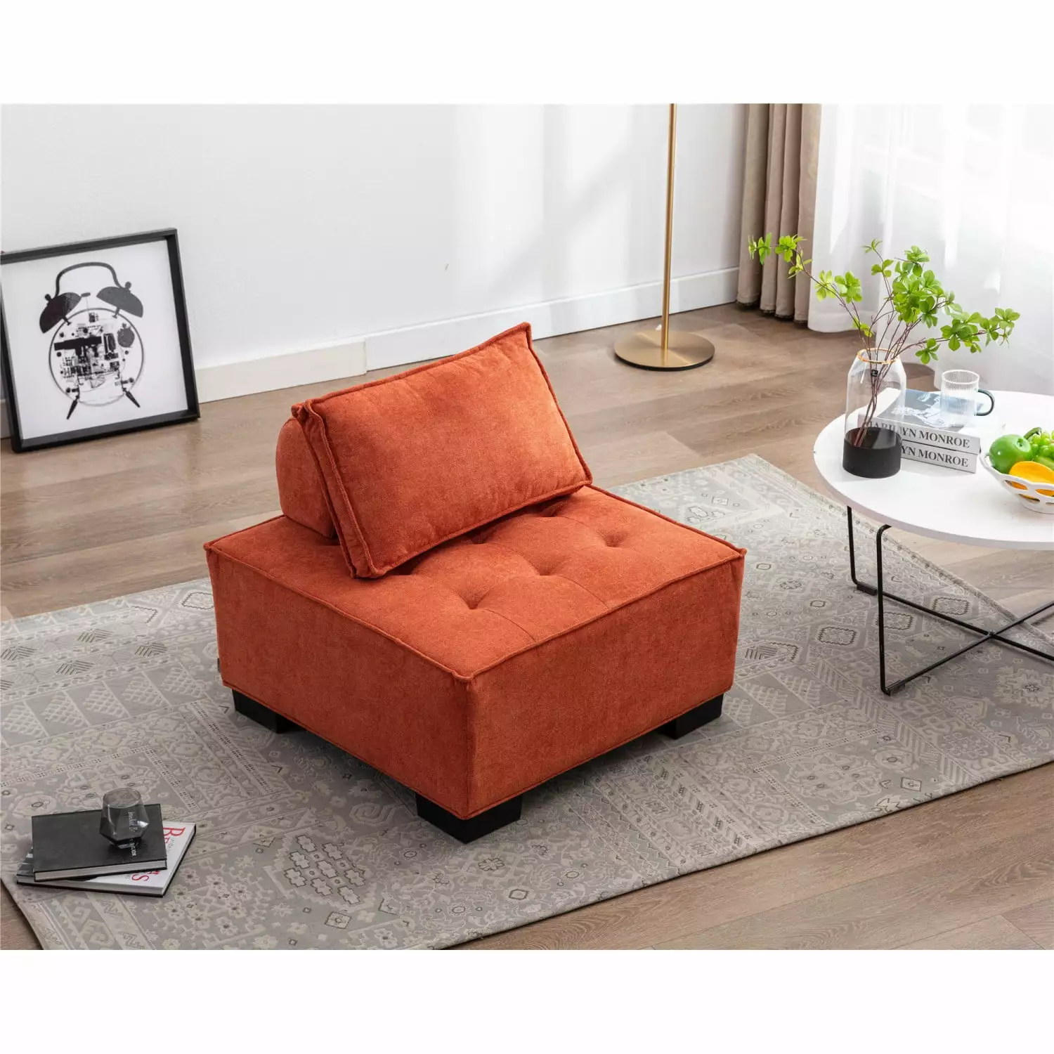 Vibrant Orange Living Room Ottoman Polyester Leisure Barrel Sofa Thick Foam Padding Ponnky
