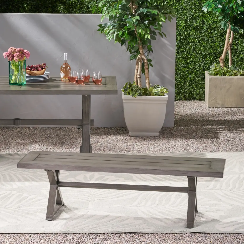 Modern Outdoor Aluminum Dining Bench Dark Gray Patio Furniture n824 canada