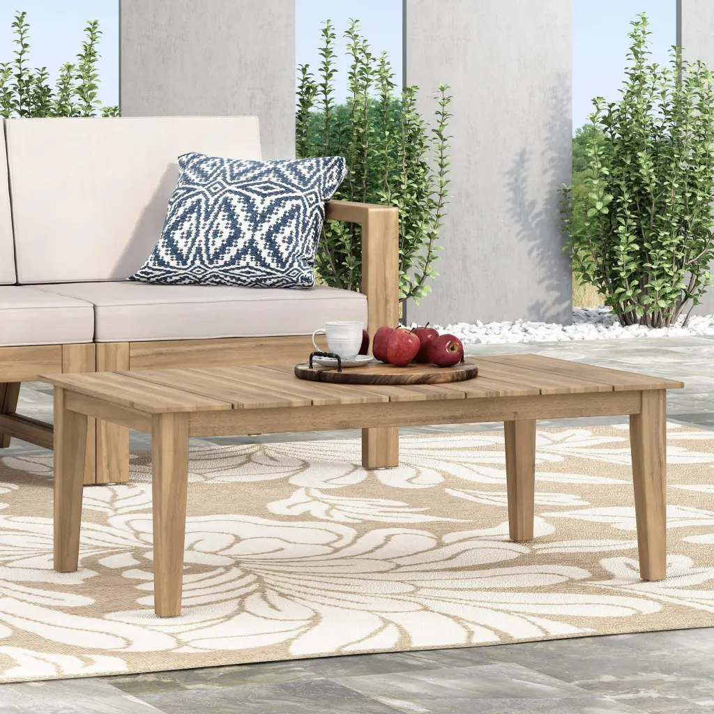 Light Brown Acacia Wood Outdoor Coffee Table 14'' H X 23.5'' W X 39'' nh-onfind