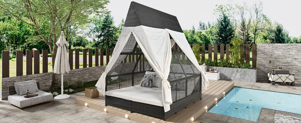 Outdoor Daybed Patio Lounge Bed Adjustable Backrest Outdoor Double Seat rnb