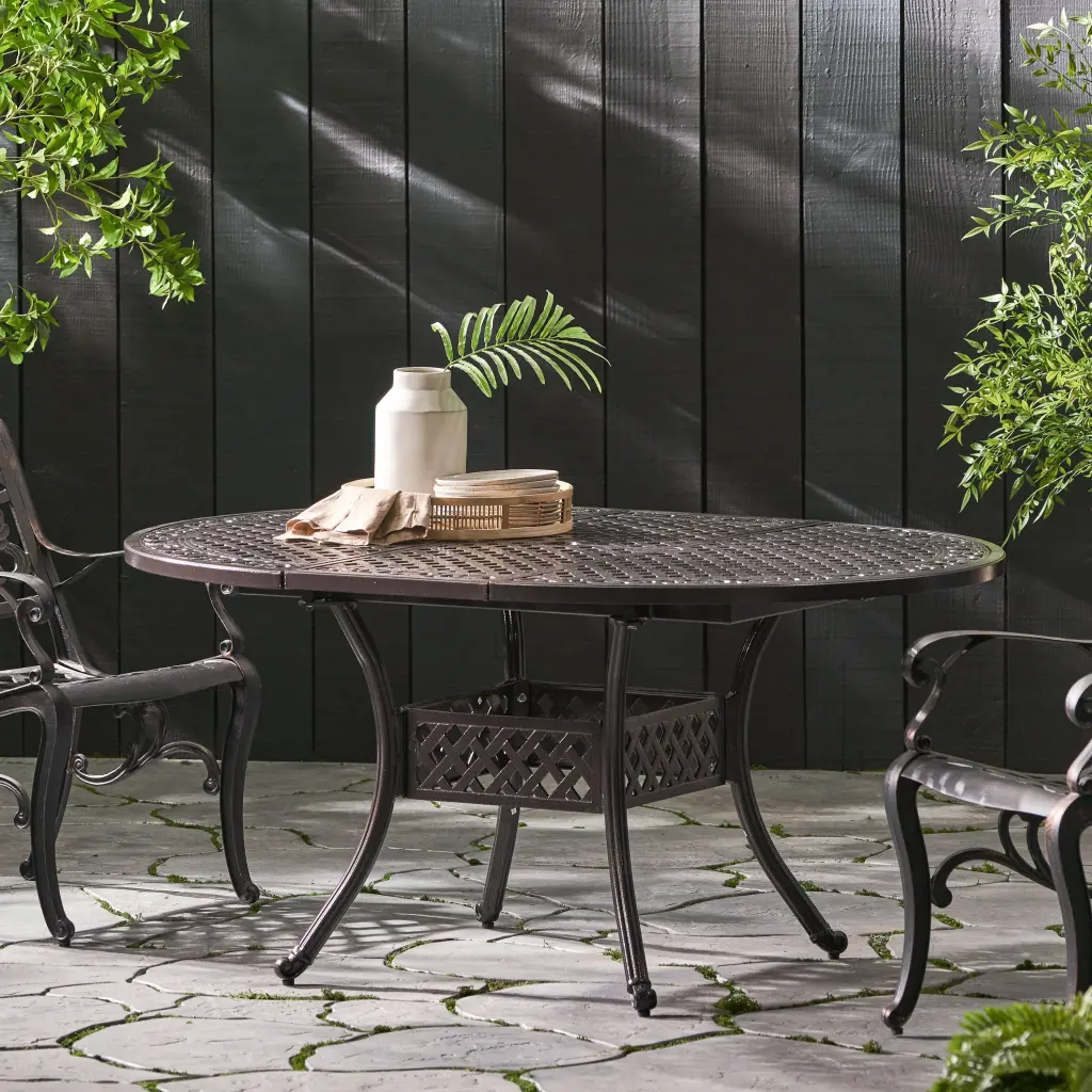 Outdoor Expandable Aluminum Dining Table Hammered Bronze Finish nh-uhome