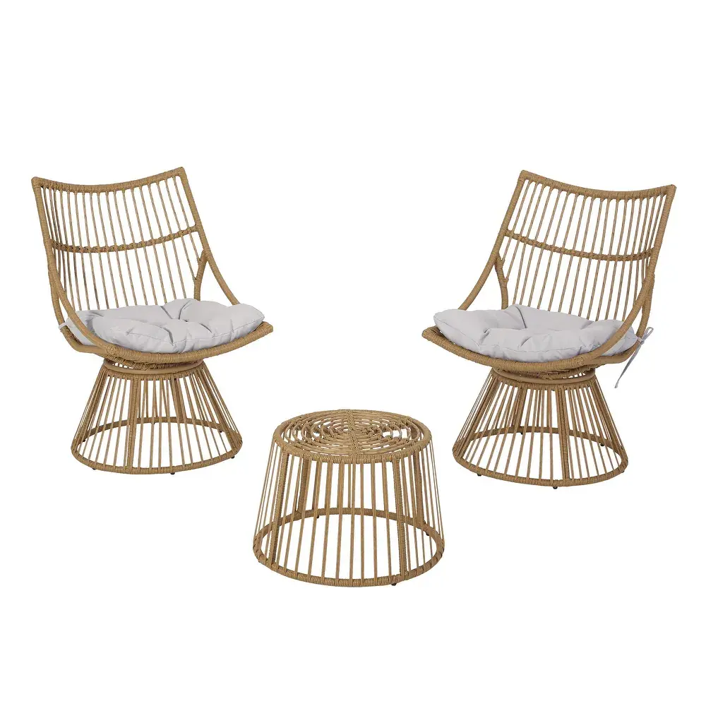Elaine Chair and Side Table Set Light Brown PE Rattan Iron Frame and Waterproof Fabric nh-kisa